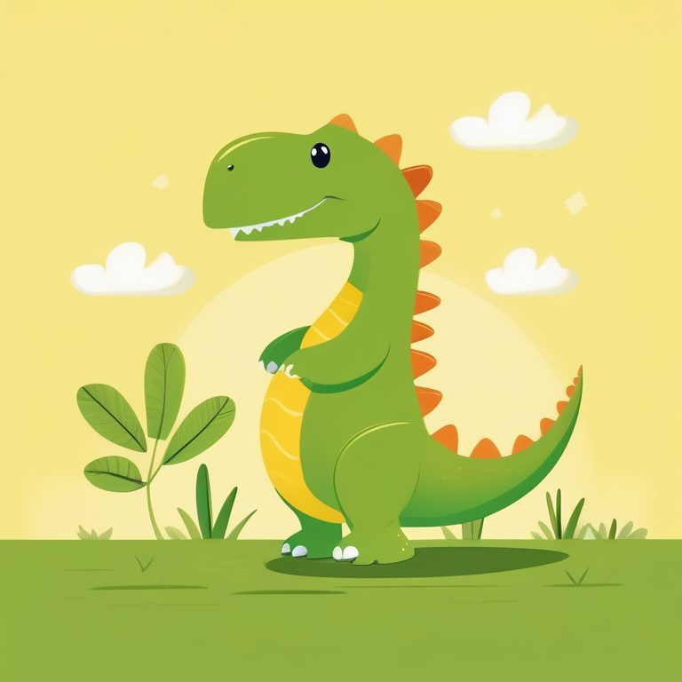 极简扁平+儿童书插画:绿色恐龙