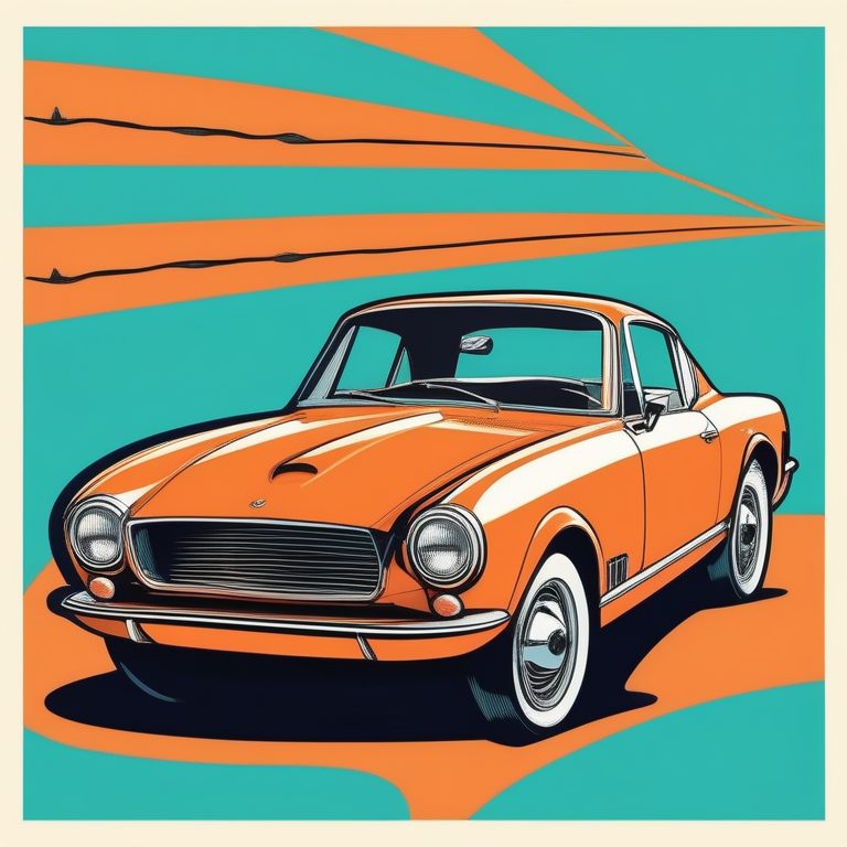 极简扁平+复古流行艺术:橙色跑车
