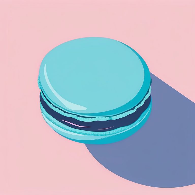 极简扁平+韩式数码插画:蓝色马卡龙甜点