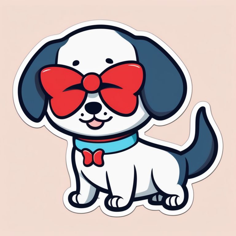 极简扁平+可爱贴纸风:一只带蝴蝶结的小狗