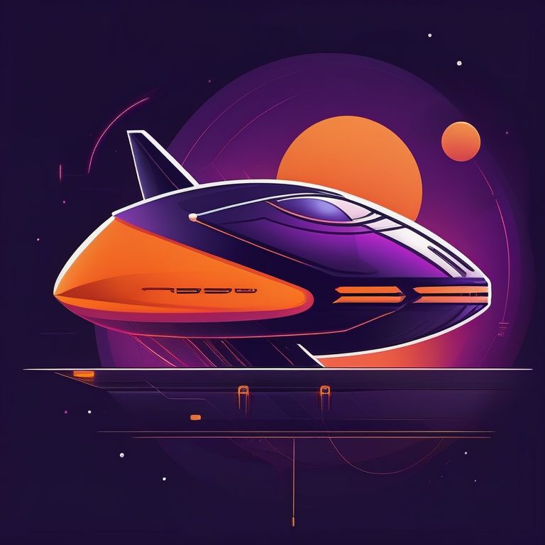 极简扁平+科幻概念:橙色飞船