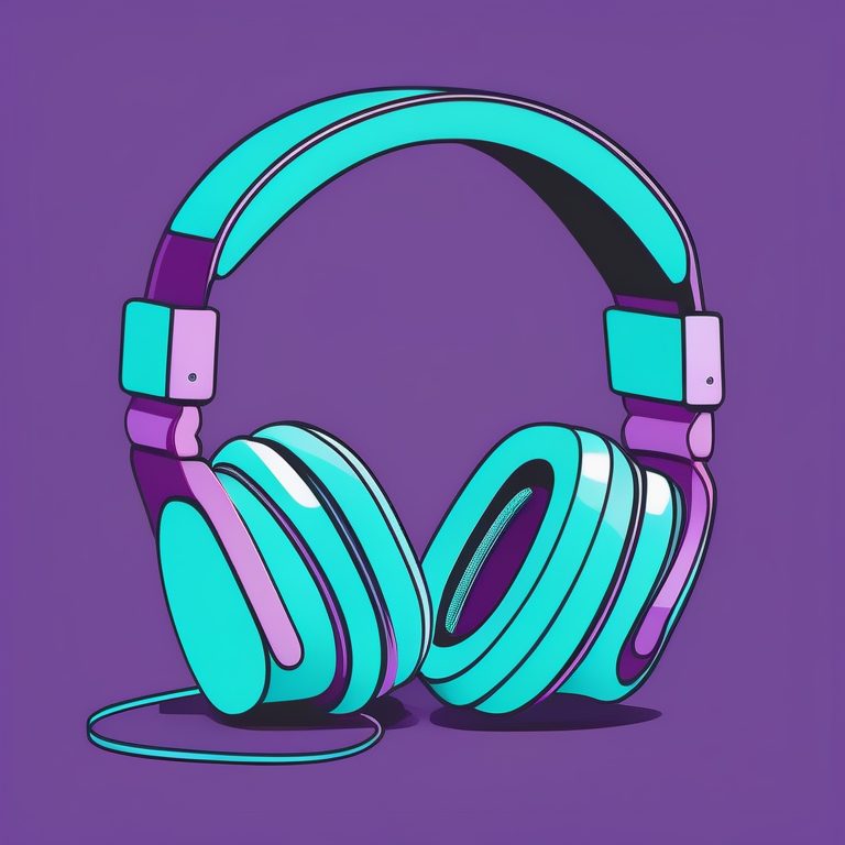 极简扁平+立体线条:紫色耳机