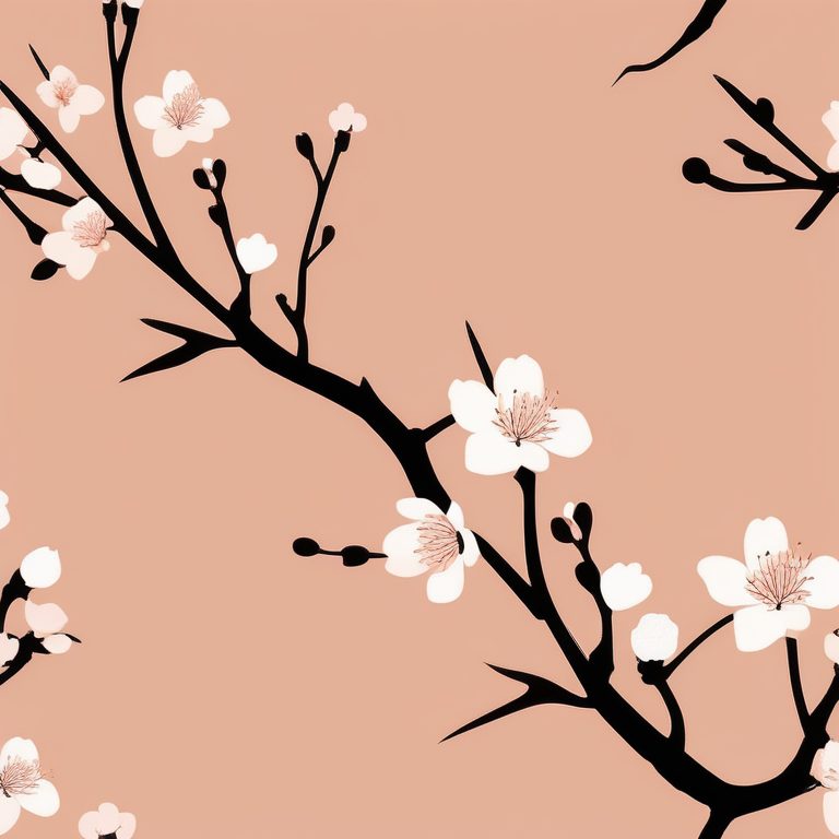 极简扁平+日式怀旧木刻:樱花树枝
