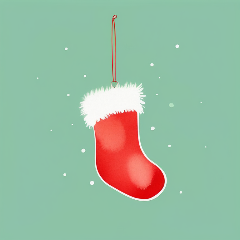 极简扁平+圣诞水彩:红色圣诞袜