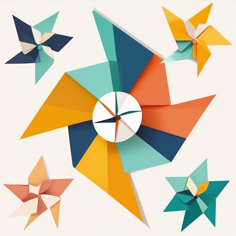 极简扁平+手工拼贴:彩色风车
