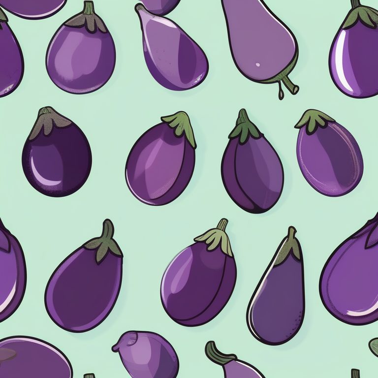 极简扁平+水彩笔插画:紫色茄子