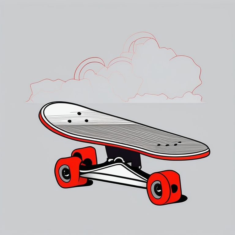 极简扁平+涂鸦风格:红色滑板