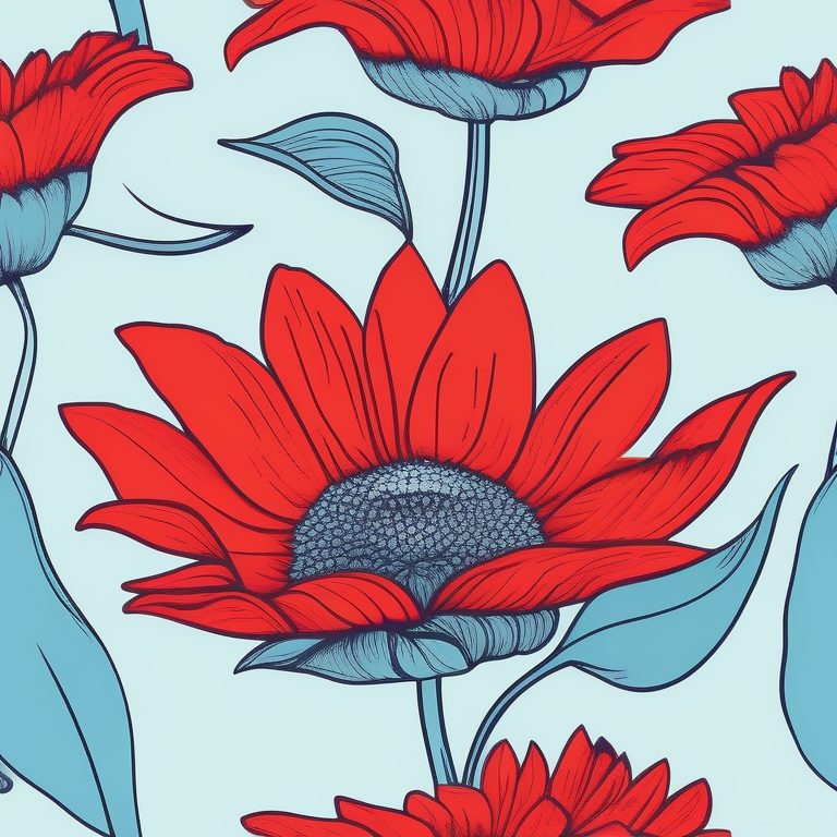 极简扁平+文艺手绘:红色向日葵