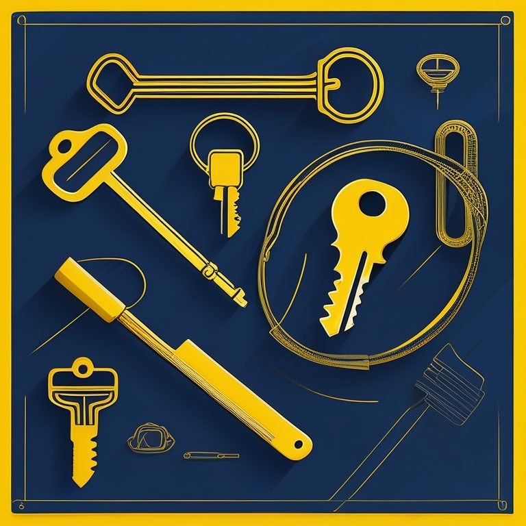 极简扁平+物品线描:钢黄色钥匙