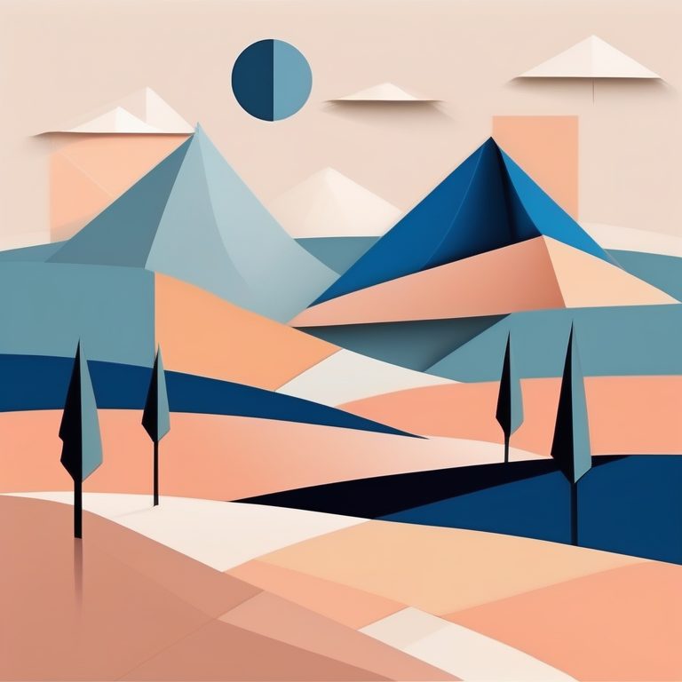 极简扁平+现代派立体：几何蓝色山丘
