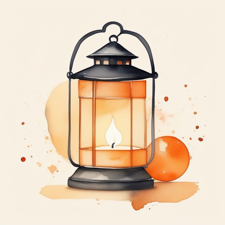 极简扁平+新年水彩:橘色灯笼