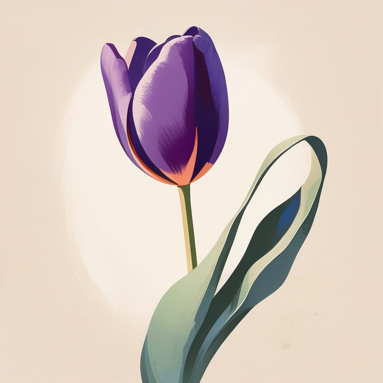 极简扁平+印象油画:紫色郁金香