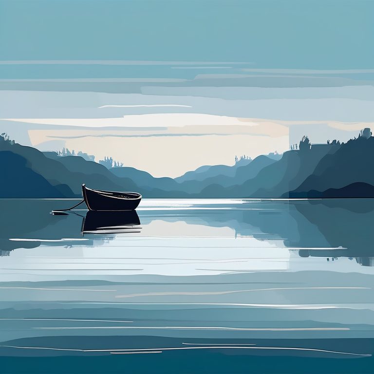 极简扁平+油画风景:静谧湖泊