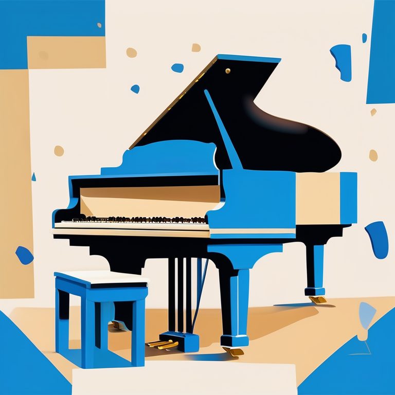 极简扁平+油画厚涂:蓝色古典钢琴