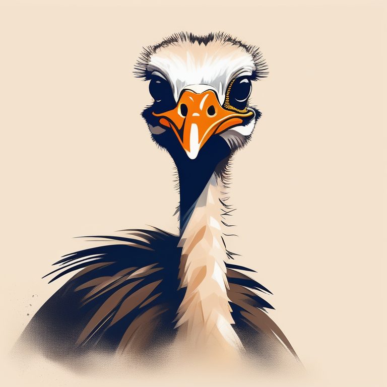 极简扁平+油画厚涂:一只鸵鸟