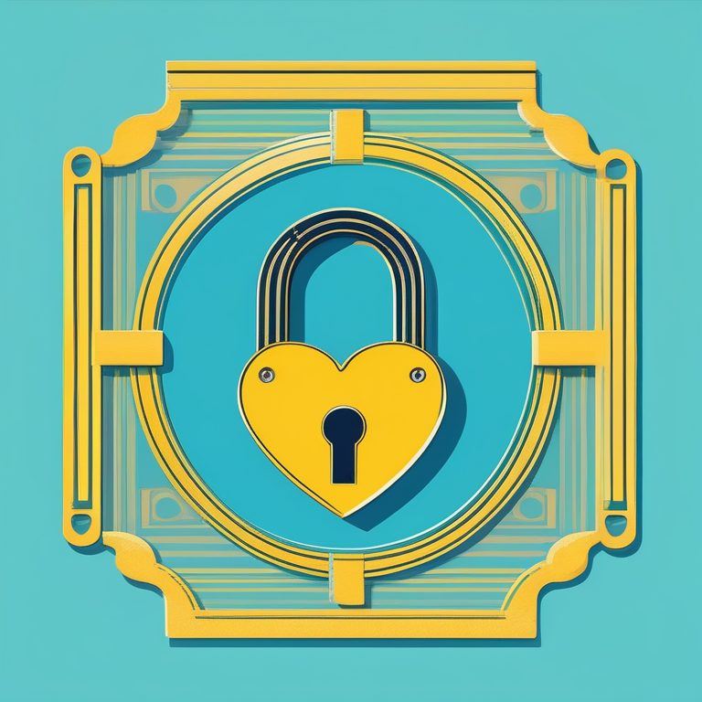 极简扁平+装饰画风:黄色心形锁