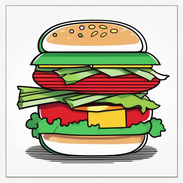 极简波普线条艺术风格的汉堡插画