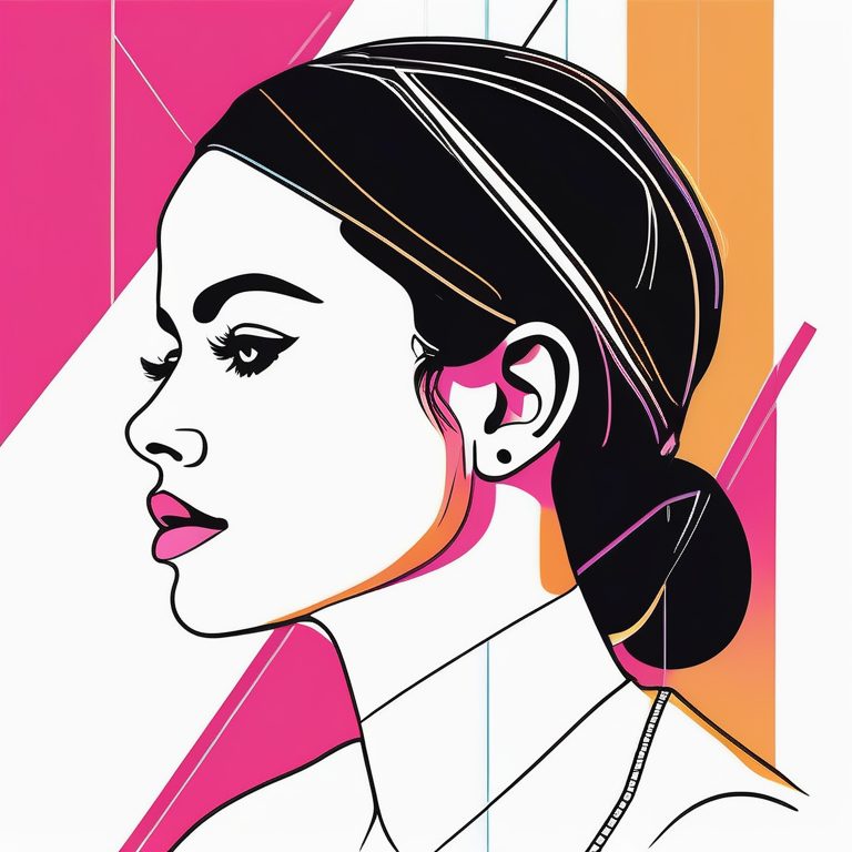 极简波普线条艺术风格的女孩肖像