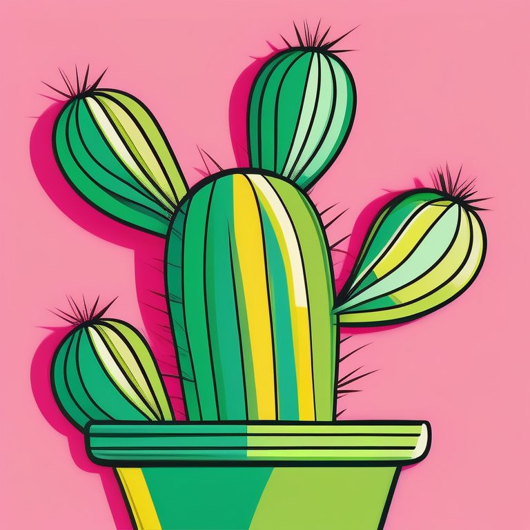 极简波普线条艺术风格的一棵仙人掌