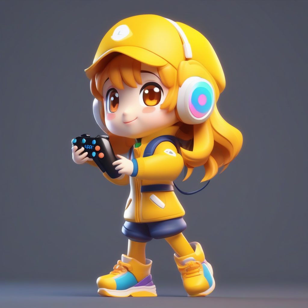 极简C4D渲染电竞女孩：Q版手办跳跃动作展示AI提示词