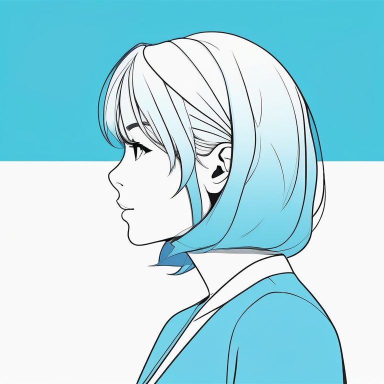 极简侧脸少女肖像天青色底