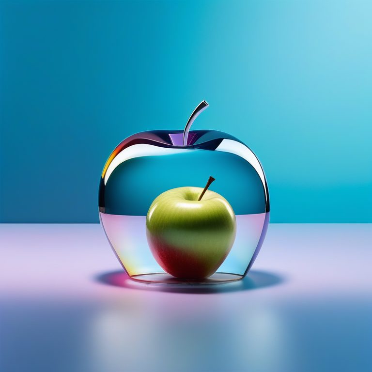 极简超现实时尚梦境大片风格 纯色背景 一个玻璃苹果