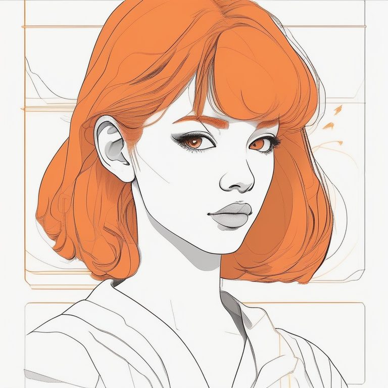 极简橙发VHS复古动漫女孩肖像