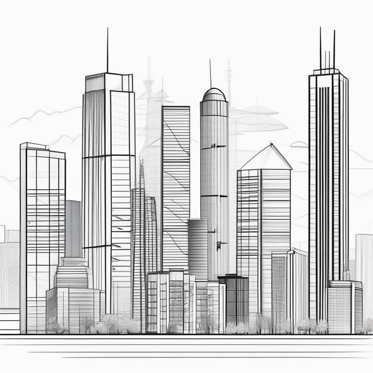极简城市建筑线描插画