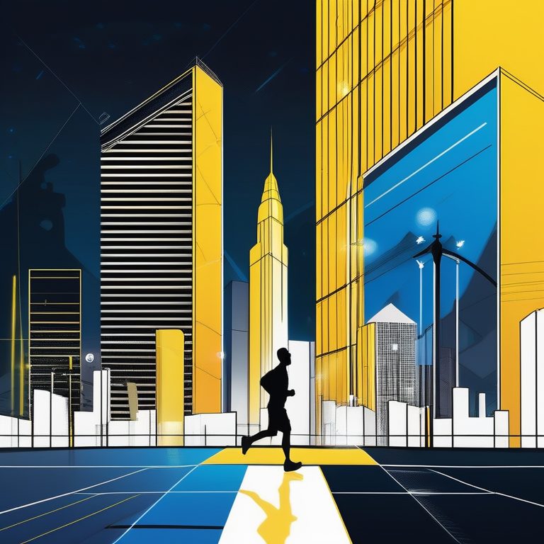 极简城市线条中的夜跑者