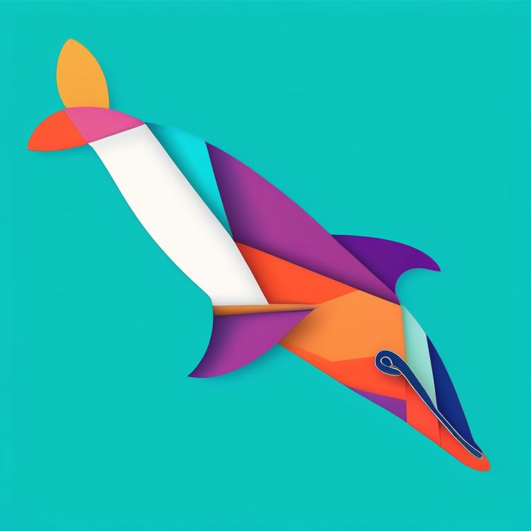 极简抽象彩色纸片剪贴风格海豚