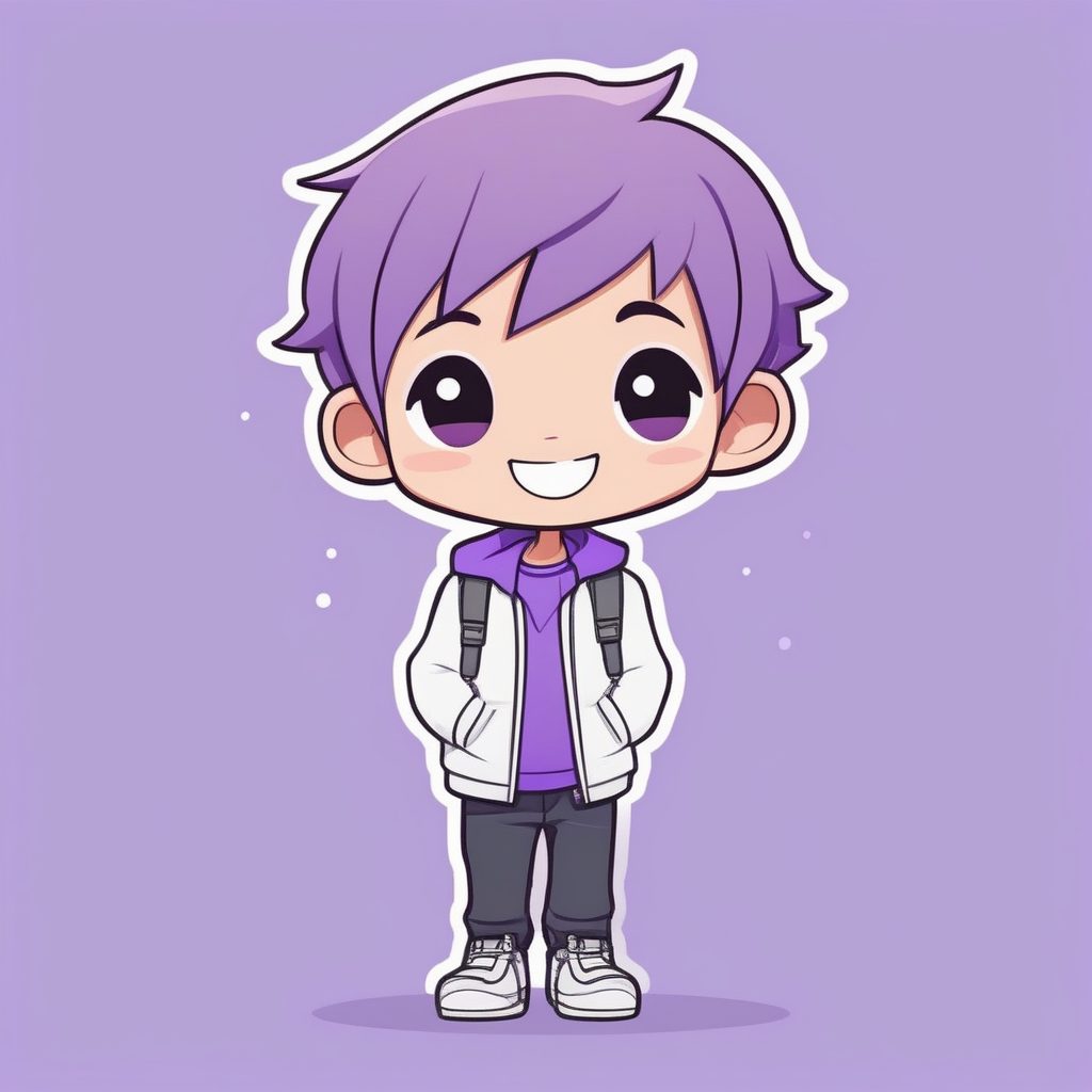 极简纯色背景紫发微笑Q版男孩