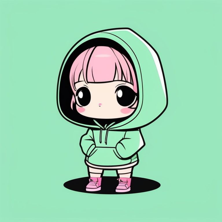 极简大头小身Q版萌妹•粉色背景•惊喜表情