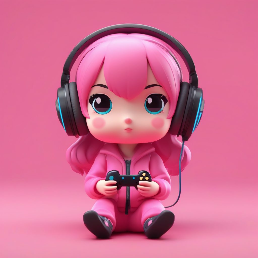 极简动漫风戴耳机Q版游戏女孩盲盒