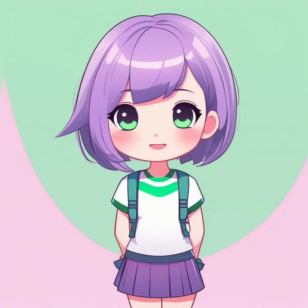 极简动漫风粉蓝渐变短裙Q版少女