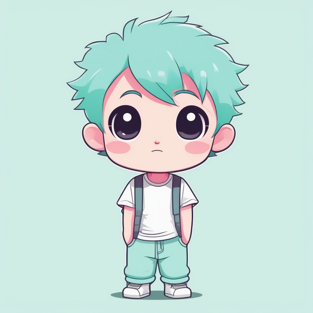 极简动漫风粉色头发Q版小男孩