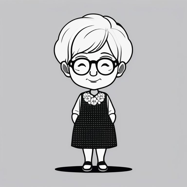 极简动漫风格可爱Q版祖母角色纯色背景