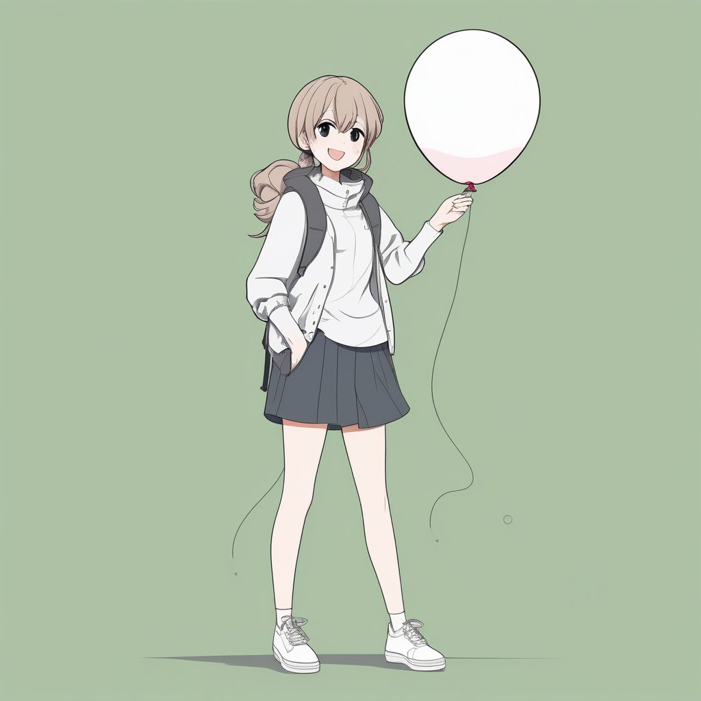 极简动漫风格女孩手持气球