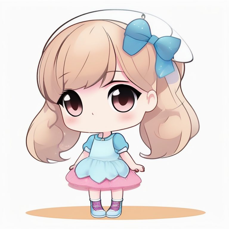 极简动漫风格Q版可爱女孩全身插画