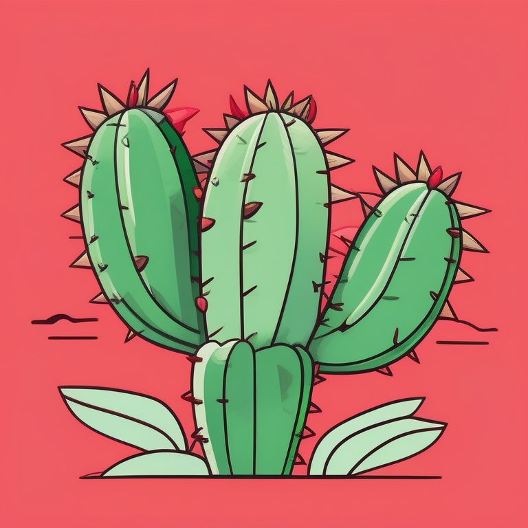 极简动漫风红色背景上一株仙人掌