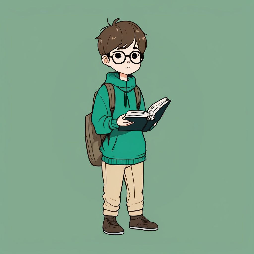 极简动漫风卡哇伊Q版呆萌书呆子男孩