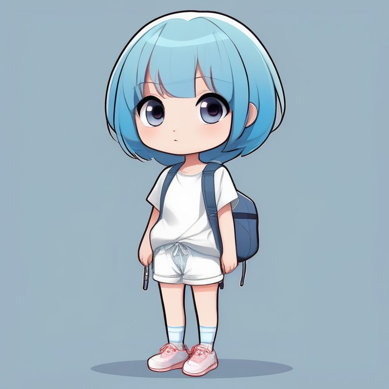 极简动漫风卡哇伊Q版短发女孩全身形象