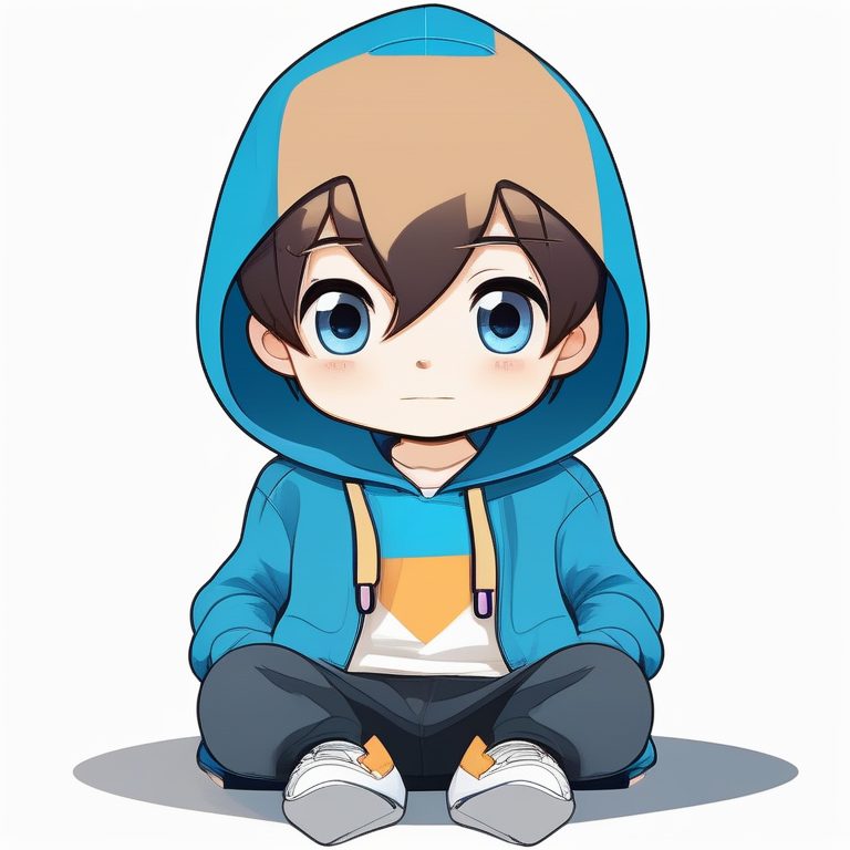 极简动漫风卡哇伊Q版男孩蓝色卫衣