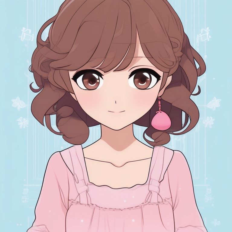 极简动漫风卡哇伊Q版女孩全身,大眼短发粉裙