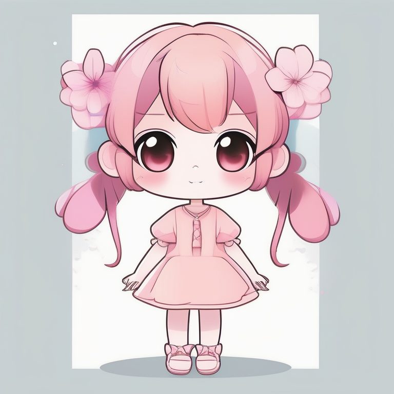 极简动漫风卡哇伊Q版樱花女孩全身插画