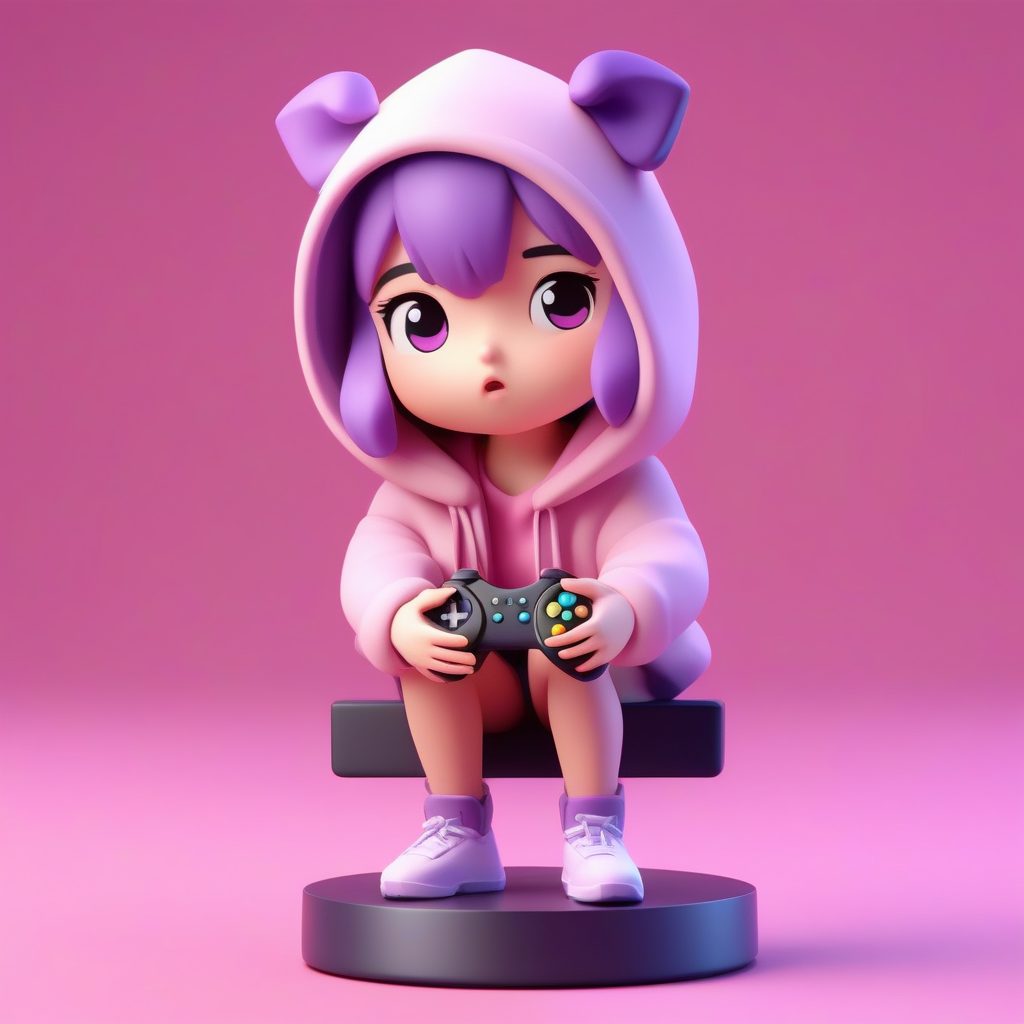 极简动漫风卡哇伊Q版紫发游戏玩家女孩