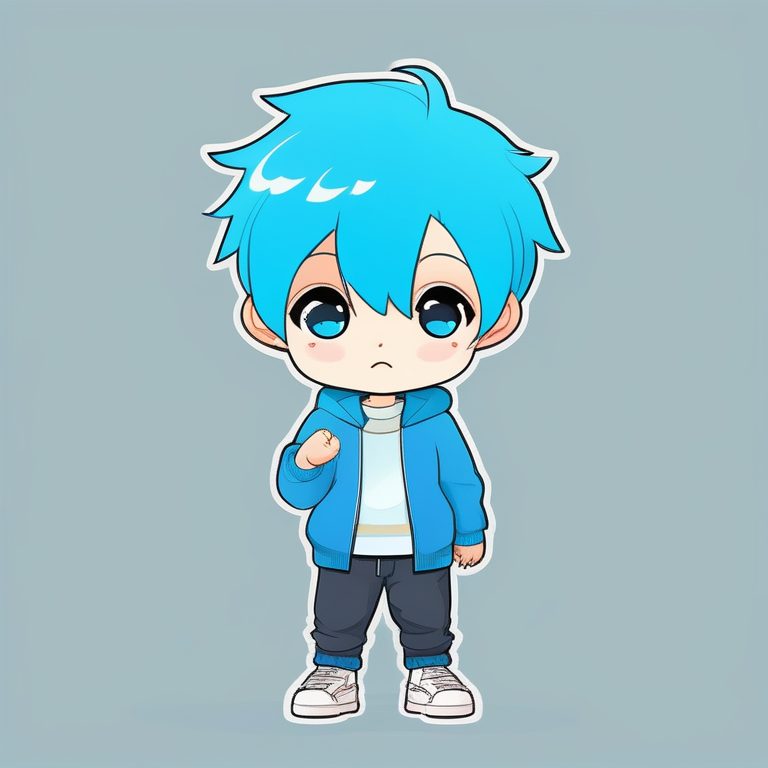 极简动漫风可爱Q版蓝发男孩