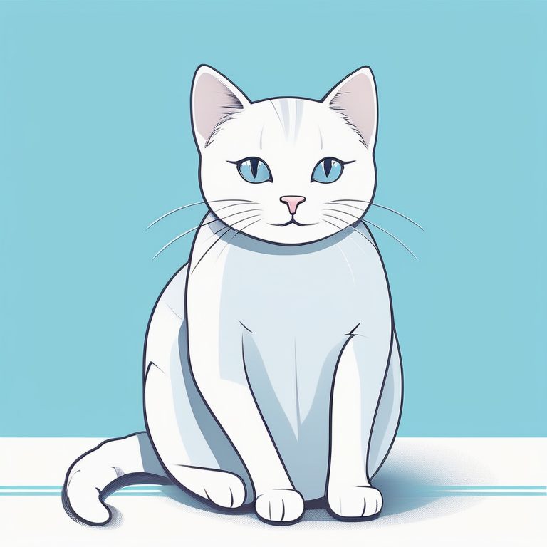 极简动漫风蓝色背景上一只猫
