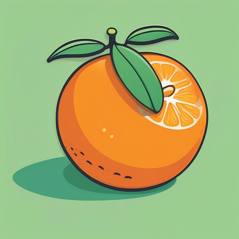 极简动漫风绿色背景上一颗橙子