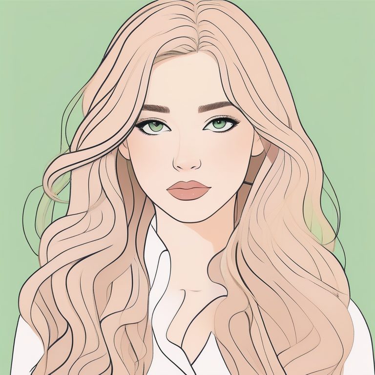 极简动漫风女孩肖像:黄色长卷发