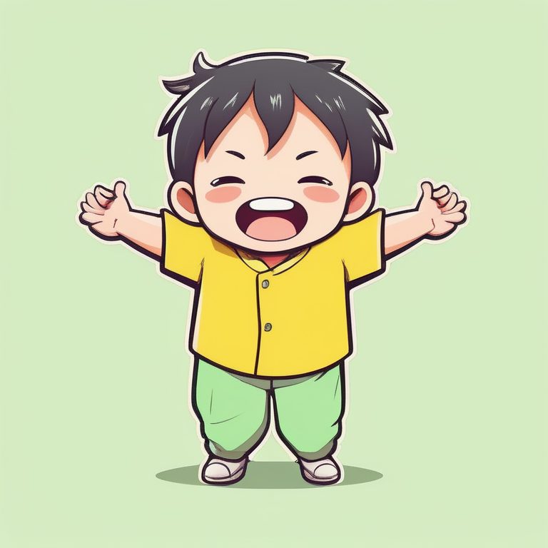 极简动漫风Q版黄衣萌系男孩伸展动作